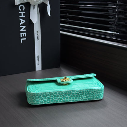 CHANEL 26S WALLET ON CHAIN 22 IN TIFFANY BLUE CROCODILE-EMBOSSED CALFSKIN GOLD HARDWARE