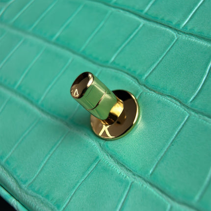 CHANEL 26S WALLET ON CHAIN 22 IN TIFFANY BLUE CROCODILE-EMBOSSED CALFSKIN GOLD HARDWARE