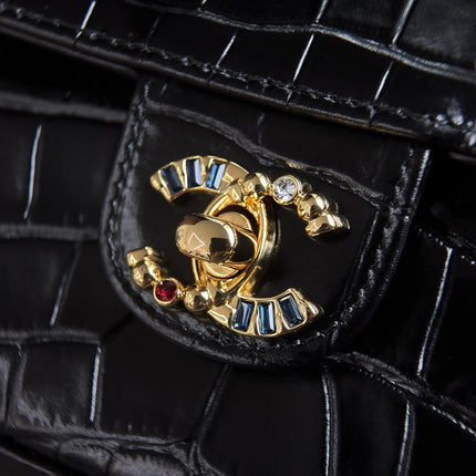 CHANEL 26S WALLET ON CHAIN 22 IN BLACK CROCODILE-EMBOSSED CALFSKIN GOLD HARDWARE