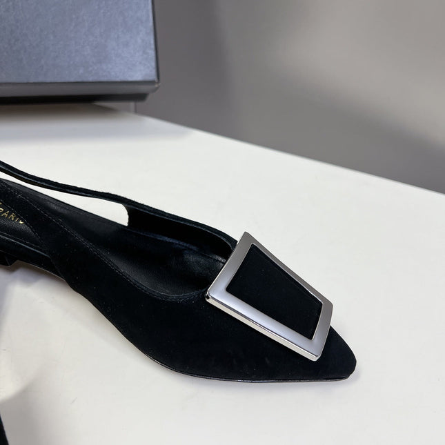 SL SQUARE BUCKLE SLINGBACK BLACK SUEDE