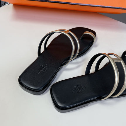 Georgia Sandals Gold Black Calfskin