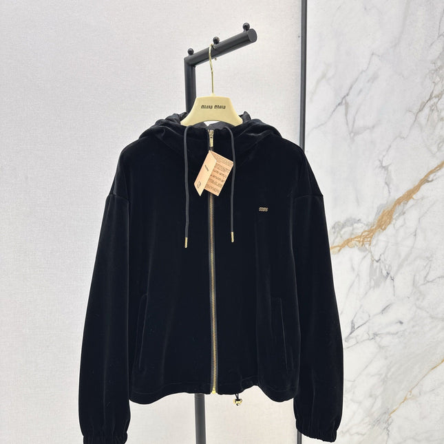 MIUMIU 26S HOODED VELVET JACKET 951