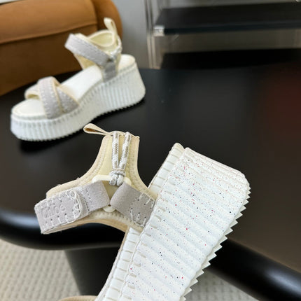 NAMA WEDGE SANDAL 8 CM IN PASTEL GREY SUEDE AND WHITE RUBBER
