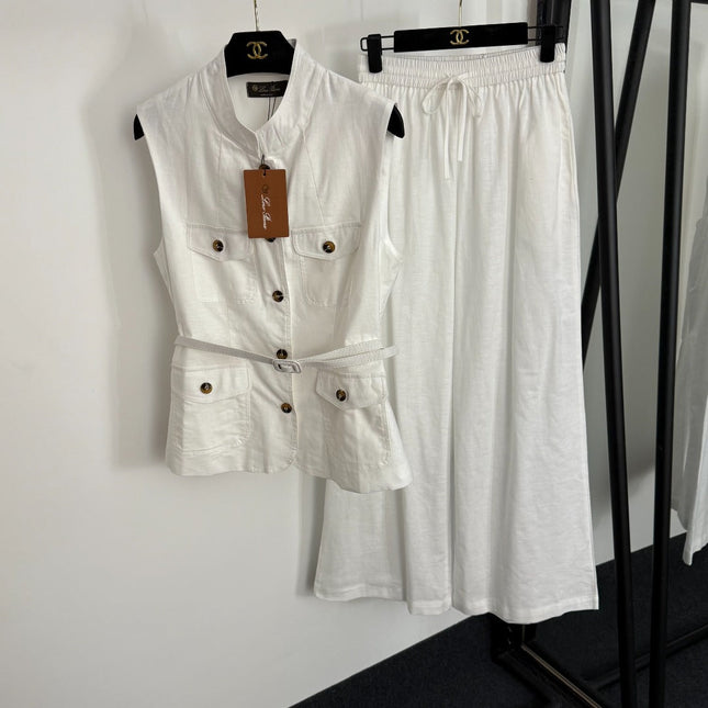 LORO PIANA 26S SLEEVELESS VEST AND WIDE LEG PANTS SET 804