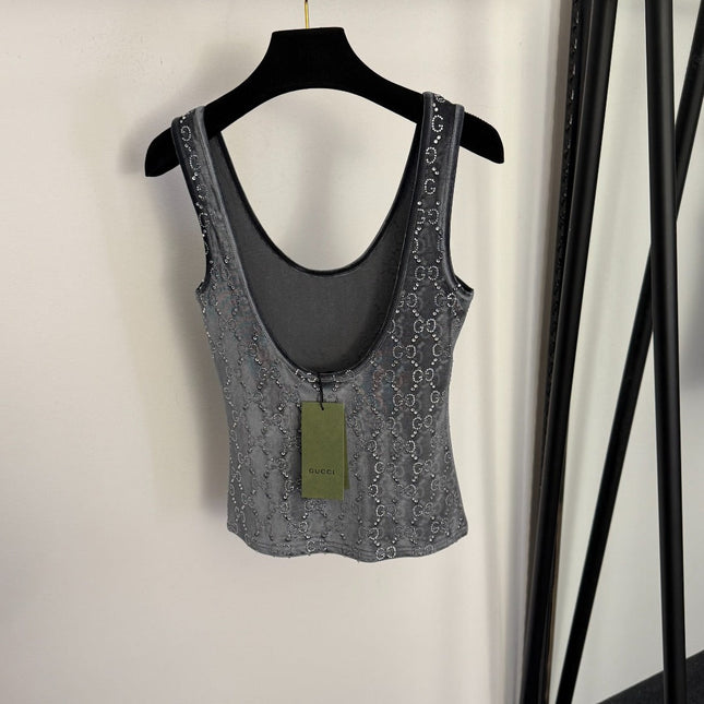 GUCCI 26S EMBELLISHED VELVET SLEEVELESS TOP 175