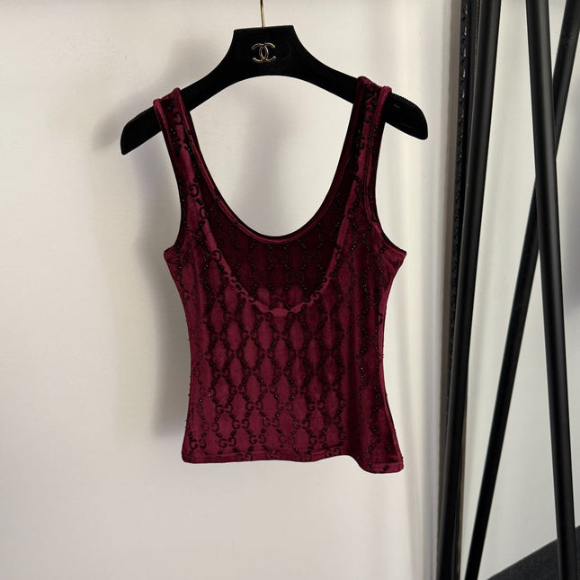 GUCCI 26S EMBELLISHED VELVET SLEEVELESS TOP 177