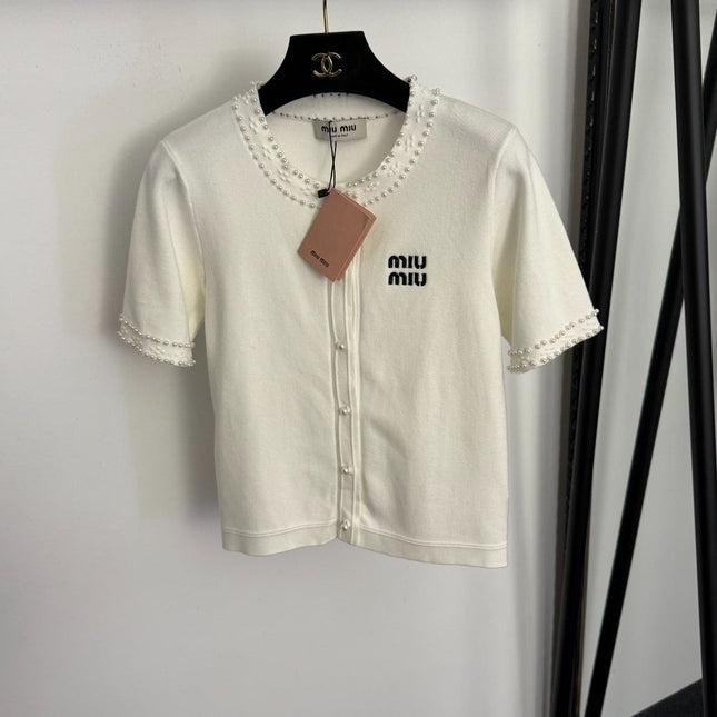 MIUMIU 26S SHORT SLEEVE CREW NECK KNIT CARDIGAN 1018