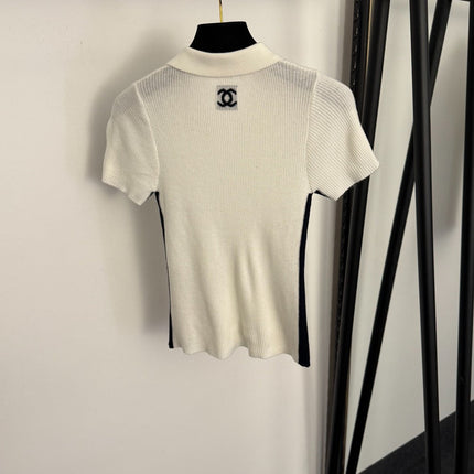 CHANEL 26S SHORT-SLEEVE KNIT POLO SHIRT 999