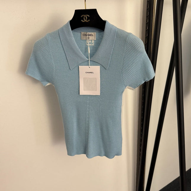 CHANEL 26S SHORT-SLEEVE KNIT POLO SHIRT 1001