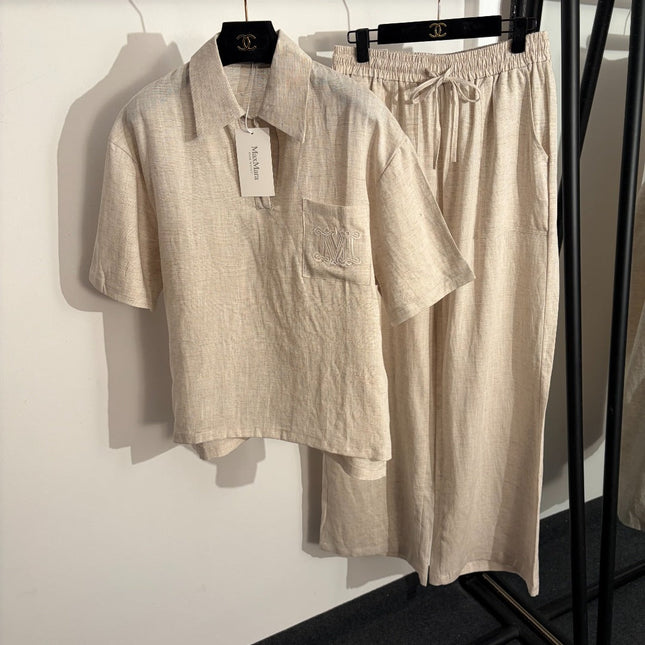 MAXMARA 26S SHORT-SLEEVE SHIRT & WIDE-LEG PANTS SET 323