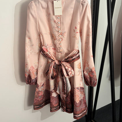 ZIMMERMANN 26S STAND COLLAR WAIST-CINCHED DRESS STYLE 53