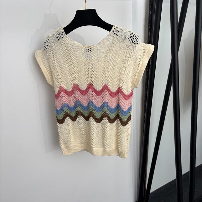 CHANEL 26S CUTOUT SHORT-SLEEVE KNIT TOP 1447