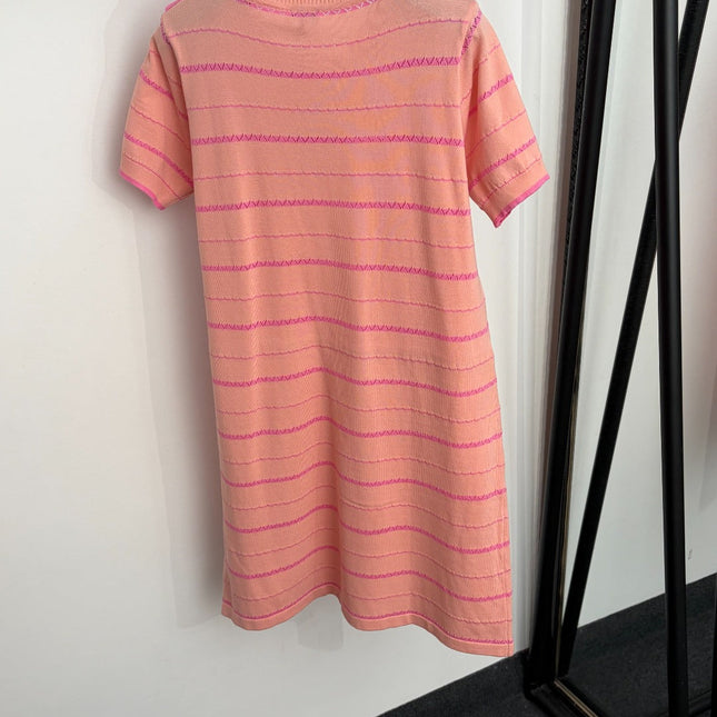 CHANEL 26S STRIPED KNIT SHORT-SLEEVE DRESS 1371