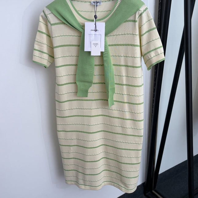 CHANEL 26S STRIPED KNIT SHORT-SLEEVE DRESS 1372