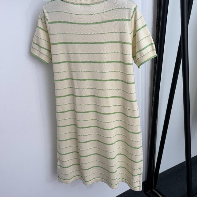 CHANEL 26S STRIPED KNIT SHORT-SLEEVE DRESS 1372