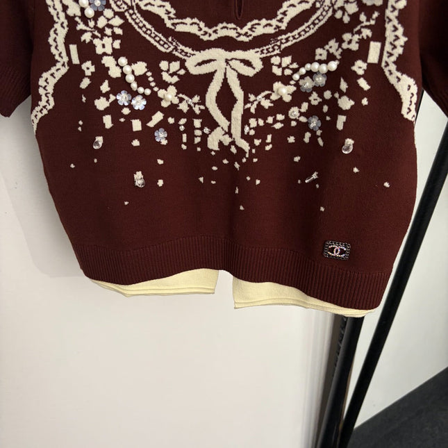 CHANEL 26S SHORT-SLEEVE POLO KNIT TOP 1365