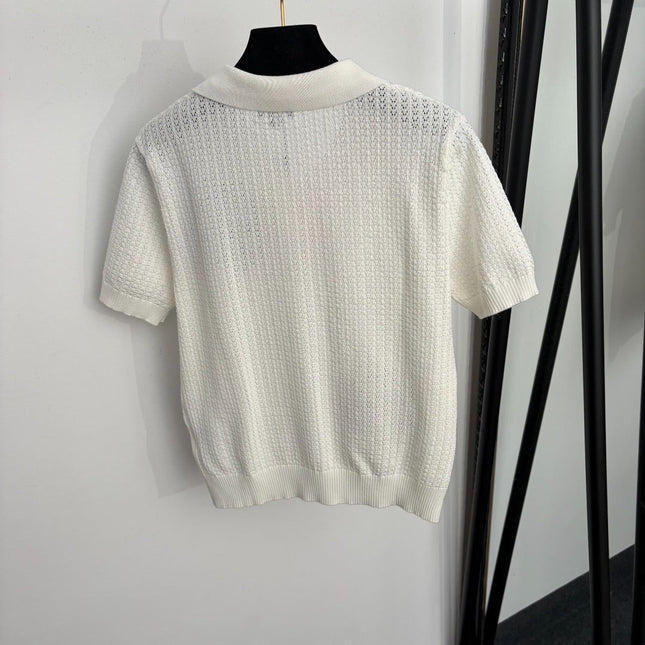 CHANEL 26S SHORT-SLEEVE POLO KNIT TOP 1364