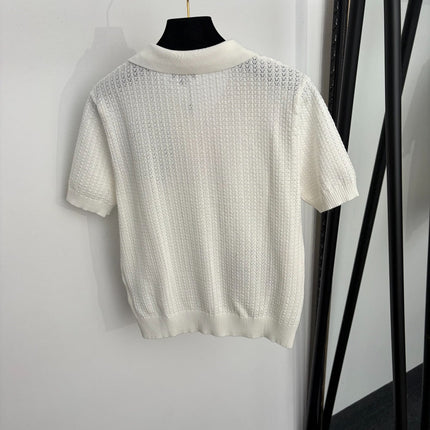 CHANEL 26S SHORT-SLEEVE POLO KNIT TOP 1364