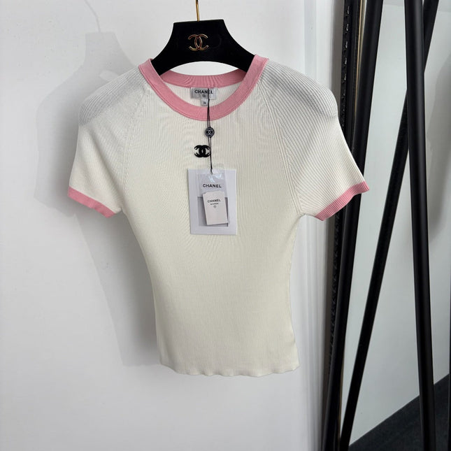 CHANEL 26S CONTRAST TRIM RIBBED KNIT TOP 1350