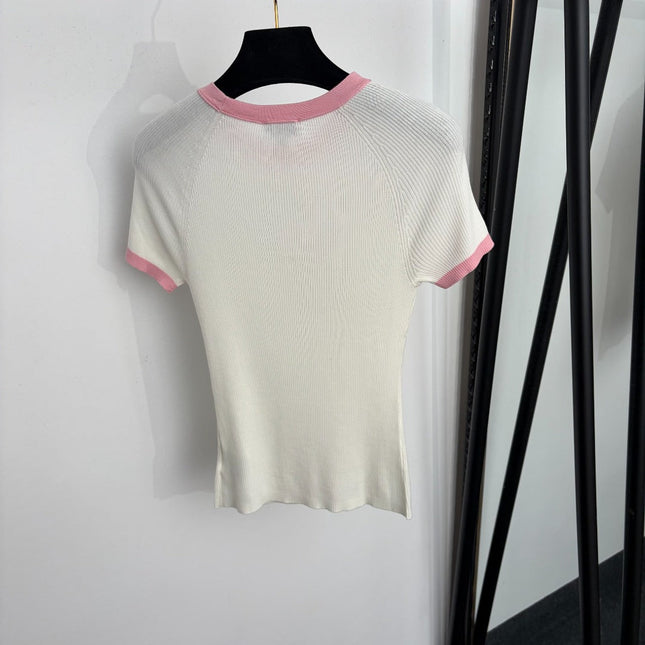 CHANEL 26S CONTRAST TRIM RIBBED KNIT TOP 1350