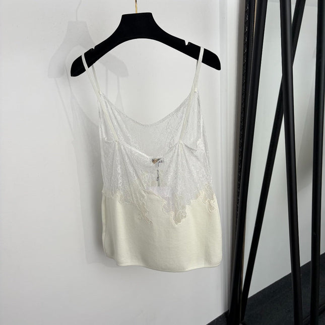 CHANEL 26S LACE-TRIM KNIT CAMI TOP 1489