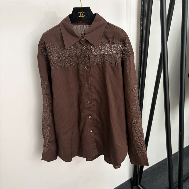 LORO PIANA 26S LACE-TRIM SHIRT PANTS SET 998