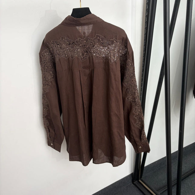 LORO PIANA 26S LACE-TRIM SHIRT PANTS SET 998