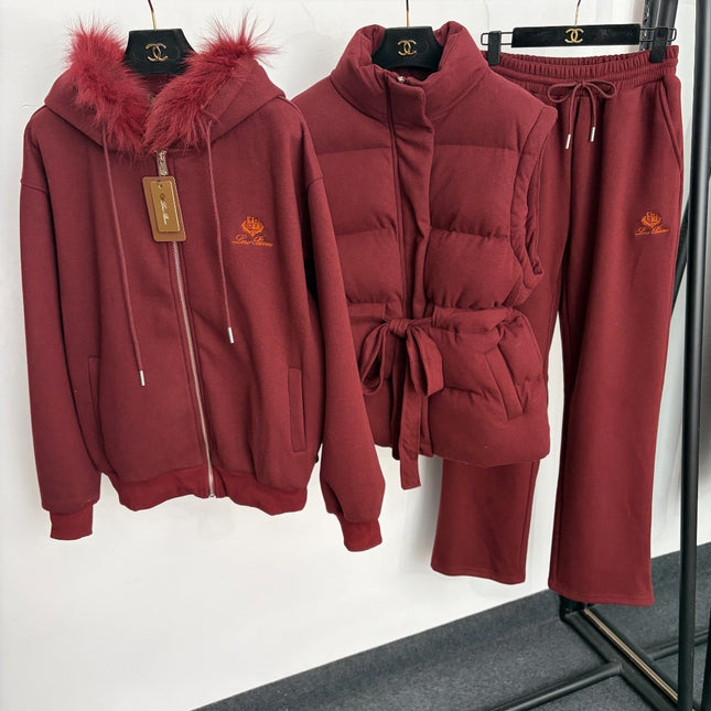 LORO PIANA 26S THREE-PIECE FUR-TRIM HOODED TRACKSUIT 990