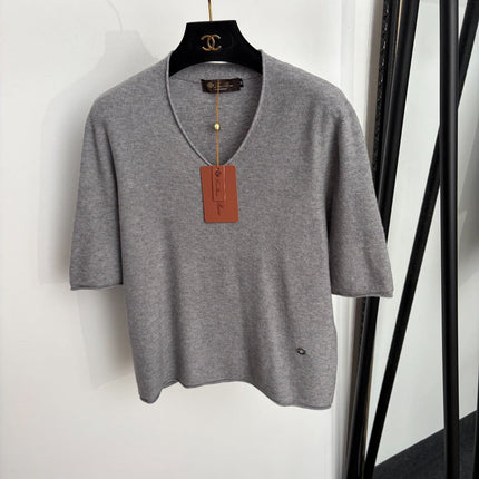 LORO PIANA 26S SHORT-SLEEVE V-NECK KNIT TOP 919