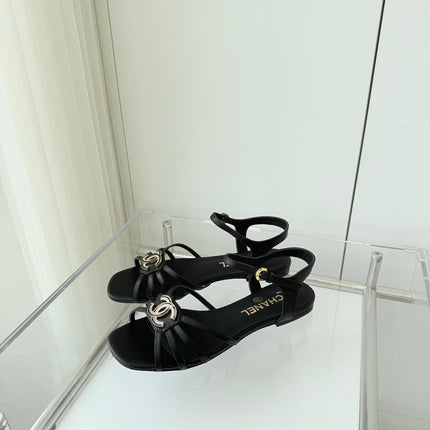 FLAT SANDALS 1 CM IN BLACK LAMBSKIN