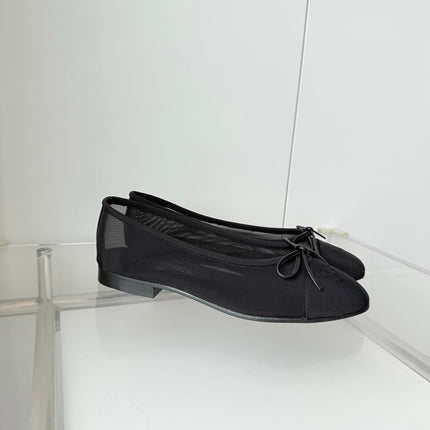 CHANEL 26S BALLET FLATS IN BLACK MESH TOE CAP AND BOW