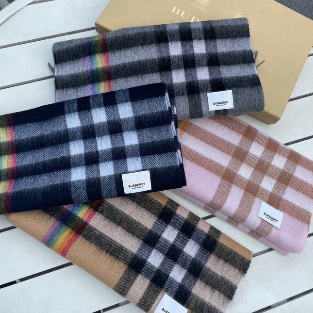 CHECK SCARF 200 CM IN LIGHT PINK MIX CAMEL BROWN CASHMERE 394750