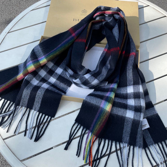 CHECK SCARF 200 CM IN BLACK MIX DOVE GRAY CASHMERE 394751