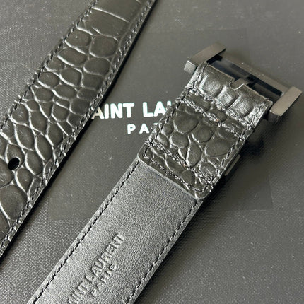 YSL 25S BELT 30 MM IN BLACK CROCODILE-EMBOSSED LEATHER 543667