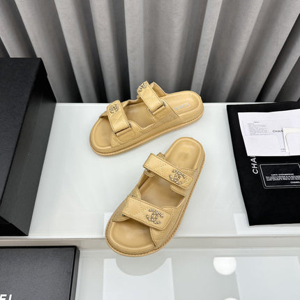 dad sandals beige lambskin interwomen leather cc