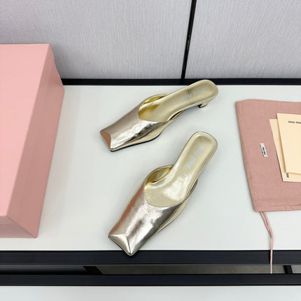 SQUARE TOE MULES METALLIC GOLD SHEEPSKIN