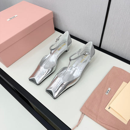 BALLET SANDAL SILVER LAMBSKIN WITH T-STRAP