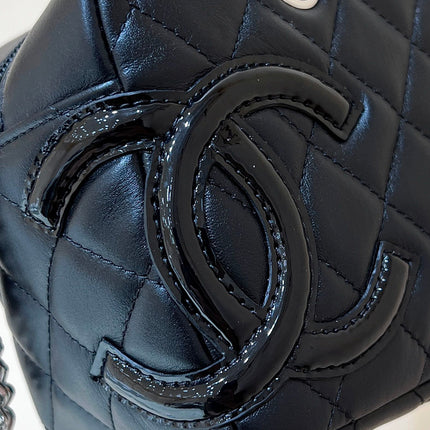 25S CHANEL CAMBON BOSTON BAG 21 IN BLACK CALFSKIN SILVER HARDWARE