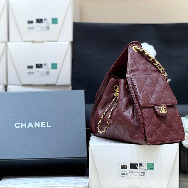 CHANEL 25S HANDBAG IN ROSSO ANCORA RED 30 GRAINED CALFSKIN GOLD HARDWARE