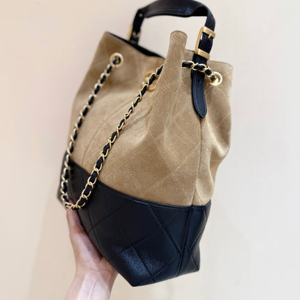 CHANEL 25S SHOPPING BAG 33 IN BROWN AND BLACK SUEDE CALFSKIN
