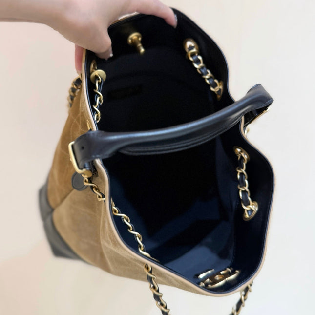 CHANEL 25S SHOPPING BAG 33 IN BROWN AND BLACK SUEDE CALFSKIN