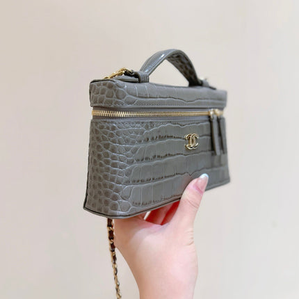 CHANEL 26S MINI BOX BAG 14 IN GRAY CALFSKIN CROCODILE EMBOSSED