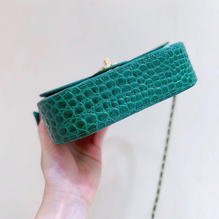 CHANEL 26S MINI BOX BAG 15 IN GREEN CALFSKIN CROCODILE EMBOSSED