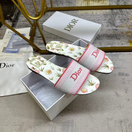DIOR 26S DWAY SLIDE FLOWER EDITION IN PINK MIX WHITE FABRIC