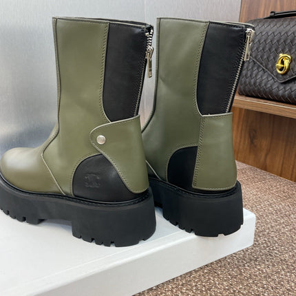 CELINE 26S ANKLE BOOTS 45 MM IN MOSS GREEN CALFSKIN
