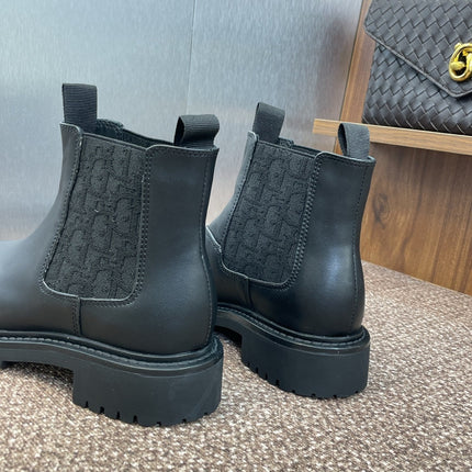 DIOR 25S D-QUEST CHELSEA ANKLE BOOTS 25MM IN BLACK CALFSKIN AND CANVAS