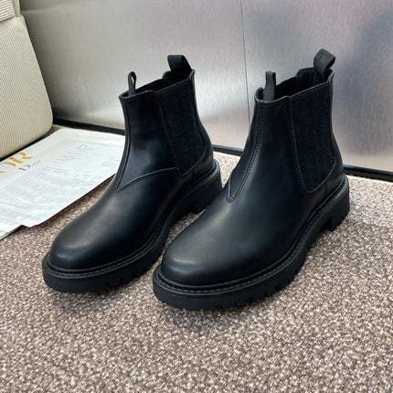 DIOR 25S D-QUEST CHELSEA ANKLE BOOTS 25MM IN BLACK CALFSKIN AND CANVAS