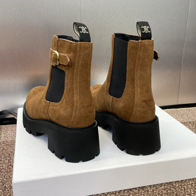 CELINE 26S ANKLE BOOTS 45 MM IN BROWN SUEDE