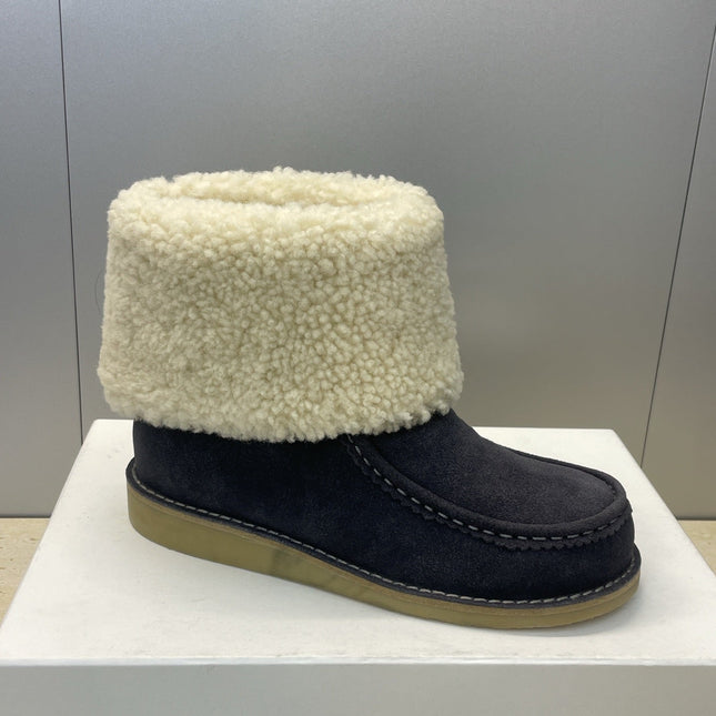CHLOÉ 26S SHEARLING BOOTS IN CHARCOAL GREY SUEDE