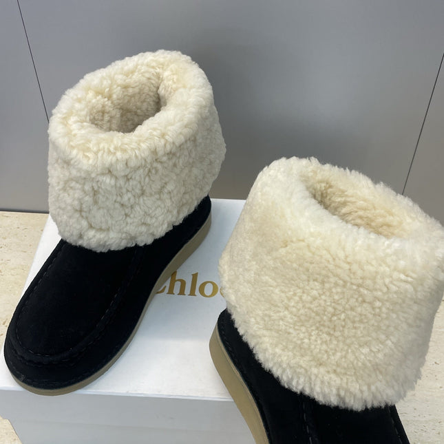 CHLOÉ 26S SHEARLING BOOTS IN BLACK SUEDE